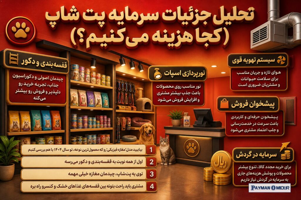 تحلیل جزئیات سرمایه پت شاپ (کجا هزینه می‌کنیم؟) حالا شاید براتون سوال باشه که این پول‌ها دقیقاً کجا خرج میشن؟ بیایید مدل…