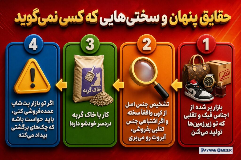 حقایق پنهان و سختی‌هایی که کسی نمی‌گوید این روزا بازار پر شده از اجناس فیک و تقلبی که تو زیرزمین‌ها تولید می‌شن. تشخیص ج…