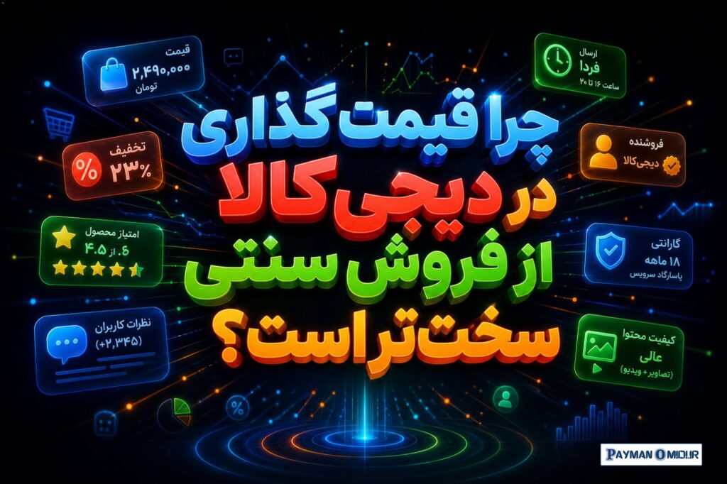 چرا قیمت گذاری در دیجی‌کالا از فروش سنتی سخت‌تر است؟ در مغازه فیزیکی، مشتری فقط قیمت را نمی‌بیند. فروشنده را می‌بیند، حر…