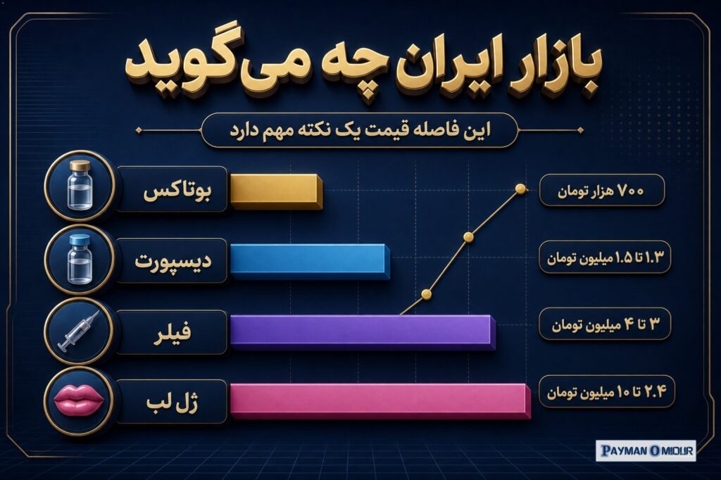 بازار ایران چه می‌گوید در تهران، قیمت بوتاکس طبق داده‌های بازار و صفحات کلینیکی، از حدود ۷۰۰ هزار تومان شروع می‌شود و تا…