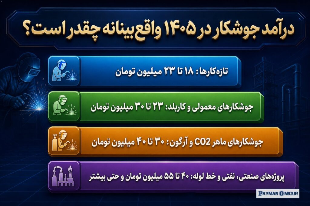 درآمد جوشکار در ۱۴۰۵ واقع‌بینانه چقدر است؟ اگر بخواهیم بدون شعار جمع‌بندی کنیم، تصویر واقعی بازار این است: تازه‌کارها مع…