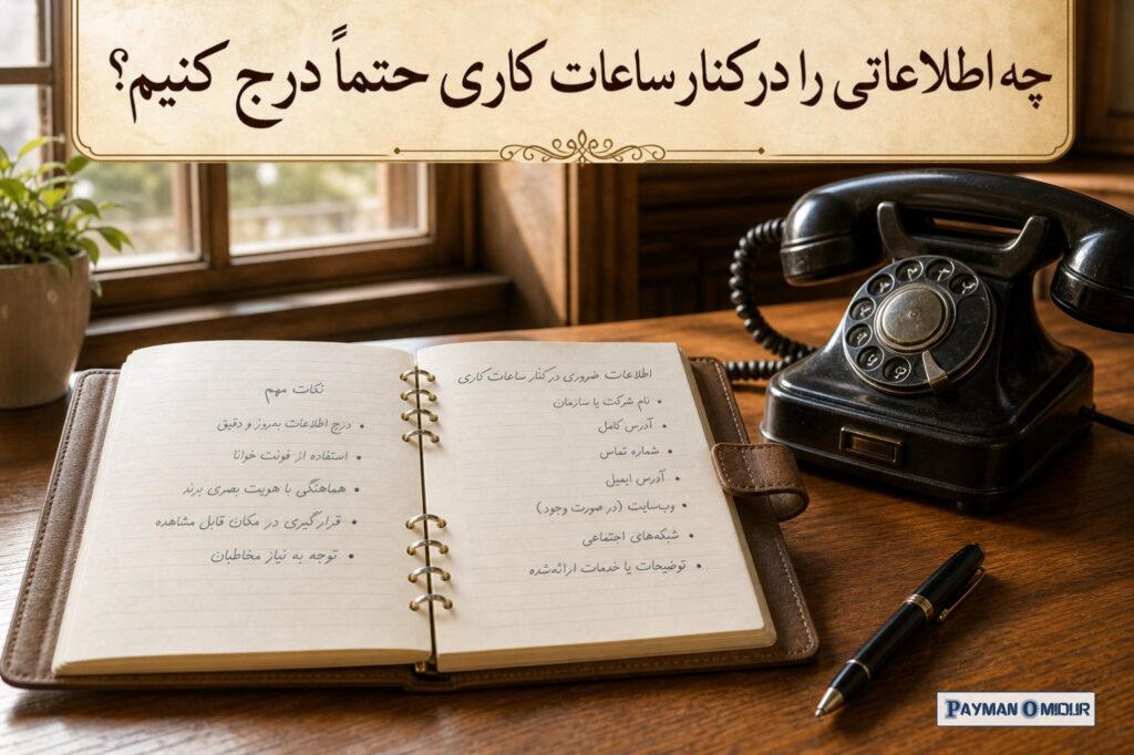 چه اطلاعاتی را در کنار ساعات کاری حتماً درج کنیم؟ فقط نوشتن ساعت کافی نیست. برای اینکه پروفایل حرفه‌ای‌تر و کارآمدتر باش…