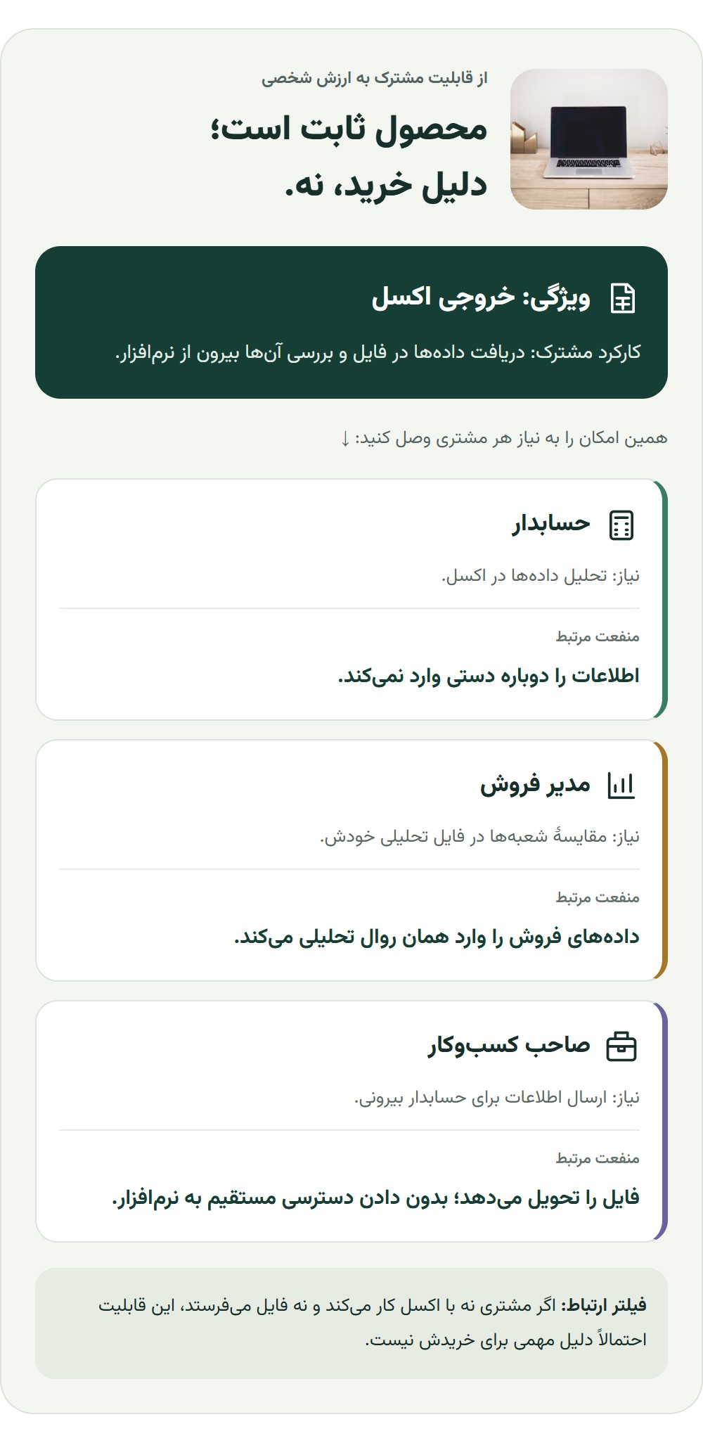 یک ویژگی، سه مشتری، سه منفعت